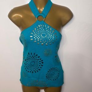 New York & Co Halter Top Size L teal Multicolor